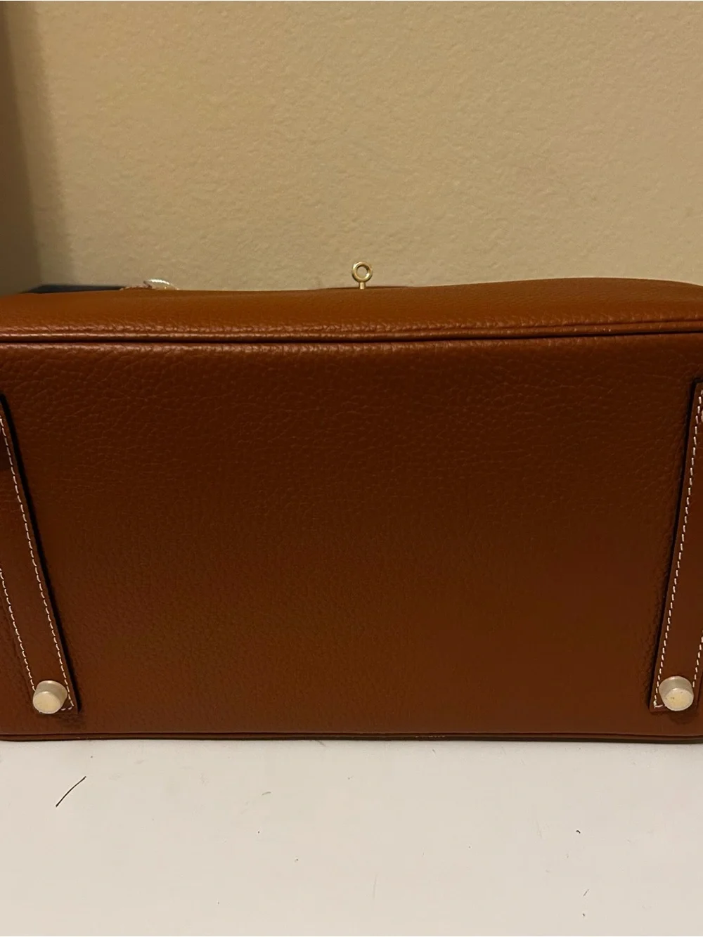 35cm Gold on Brown Top Handle Leather Satchel BK Style